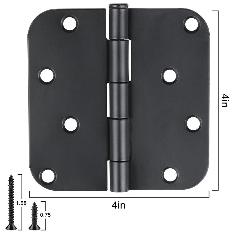 JIW 18 Pack Black Door Hinges Matte Black 4 Inch Exterior/Interior/Front Door Hinge 4 Inch Black 5/8""Radius Coner Residential Door Hardware Non-Removable Indoor Door Hinges 4""x4""Heavy Duty 8 Holes - Image 2